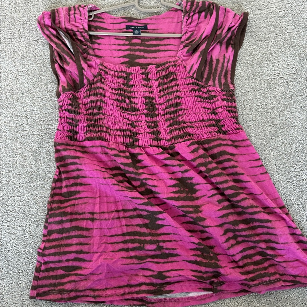 Tommy Hilfiger Purple & Black Striped Cotton Blouse